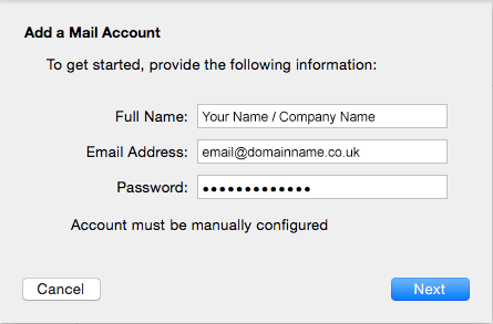 Enter Mail Account Information