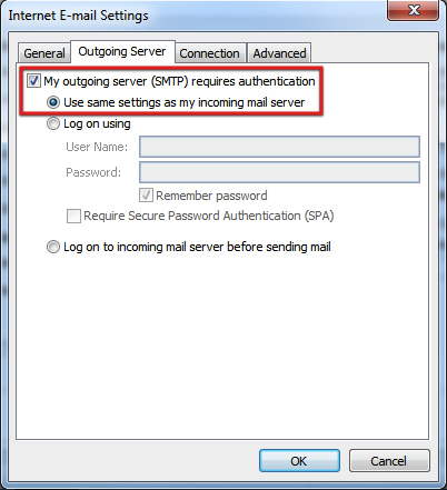 My outgoing server (SMTP) requires authentication