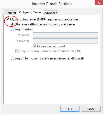 My outgoing server (SMTP) requires authentication